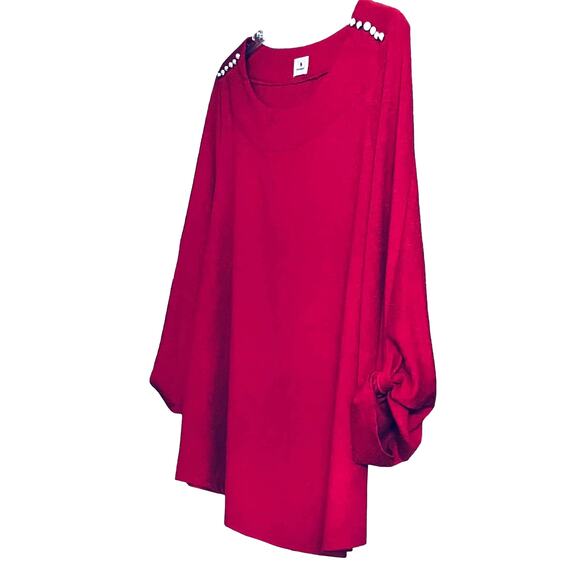 DRESSBARN LONG SLEEVE PULL-OVER TUNIC TOP, WOMENS, 2X, CRANBERRY, ROUND NECK - Picture 4 of 10